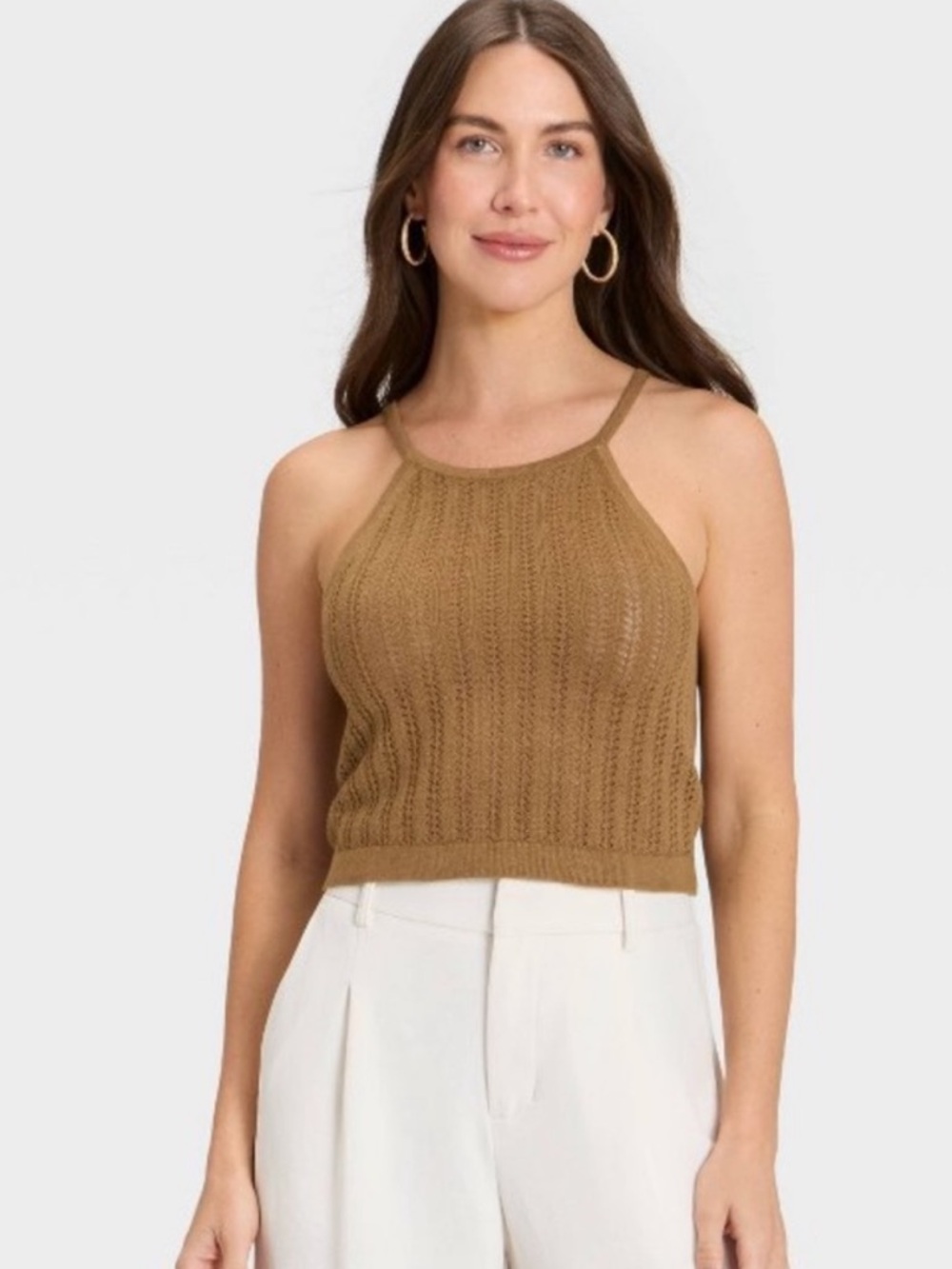a new day Brown Knit Halter Crop Tank Top M NWT